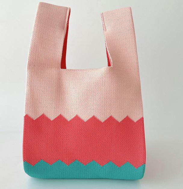 Color Blocks Woman's Knitted Tote Bag Knit Waist Bag