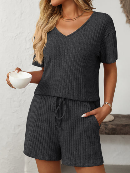 Solid Color Short-Sleeve Pajama Set
