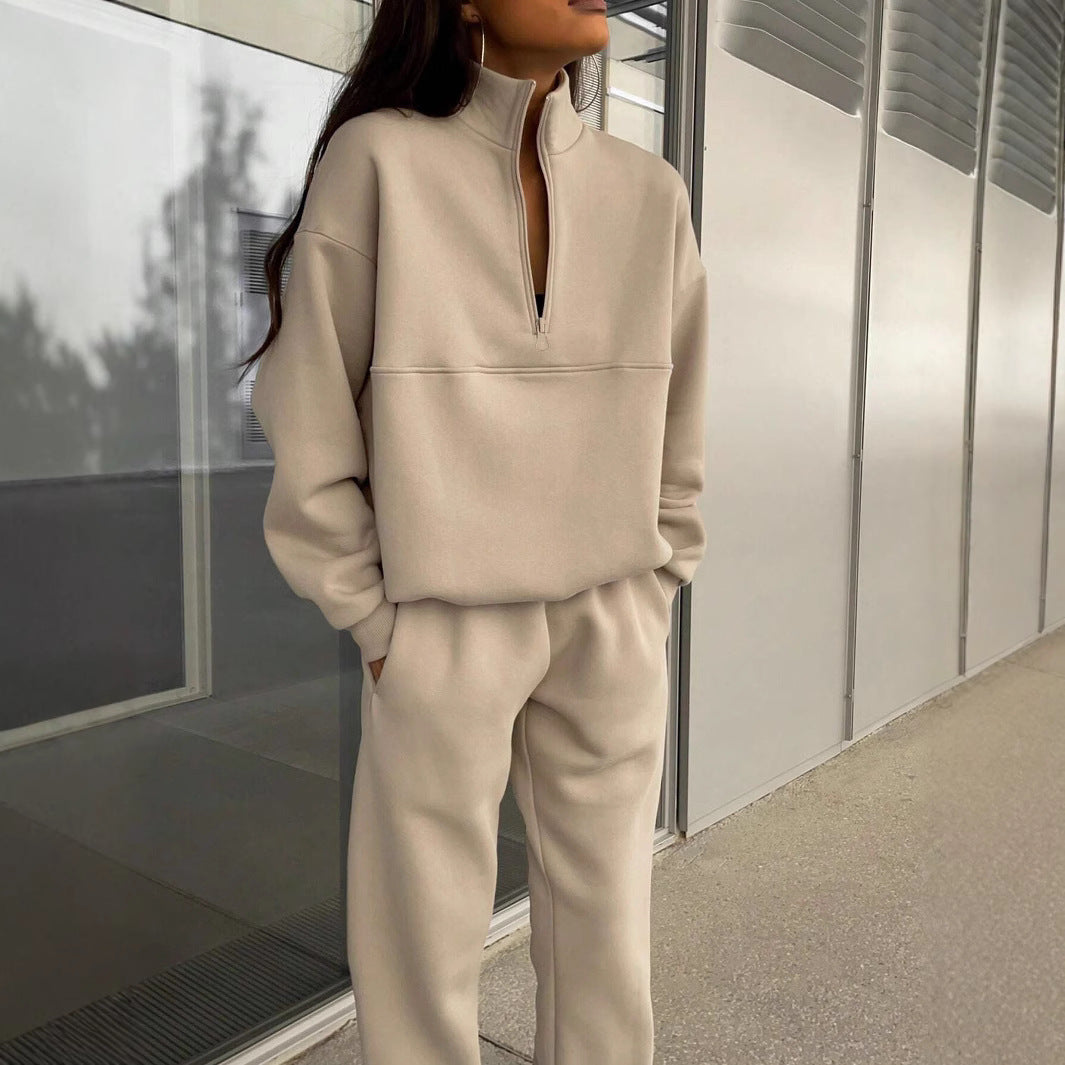 Women's Old Money Half Zip Sweatshirt Jogger Set