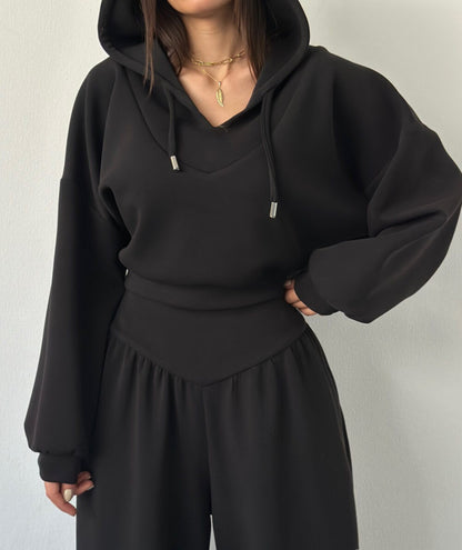 Women's V Neck Hoodie Wide Leg Sweatpants Lounge Set