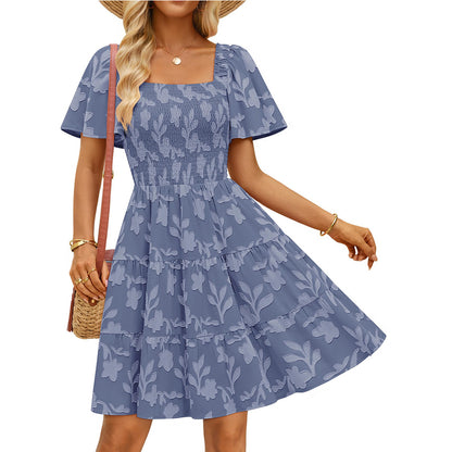 Smocked Square Neck Floral Tiered Mini Dress Flutter Sleeve