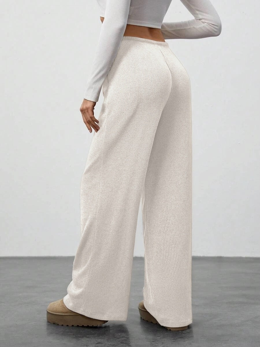 Women's Ribbed Drawstring Wide Leg Lounge Pants