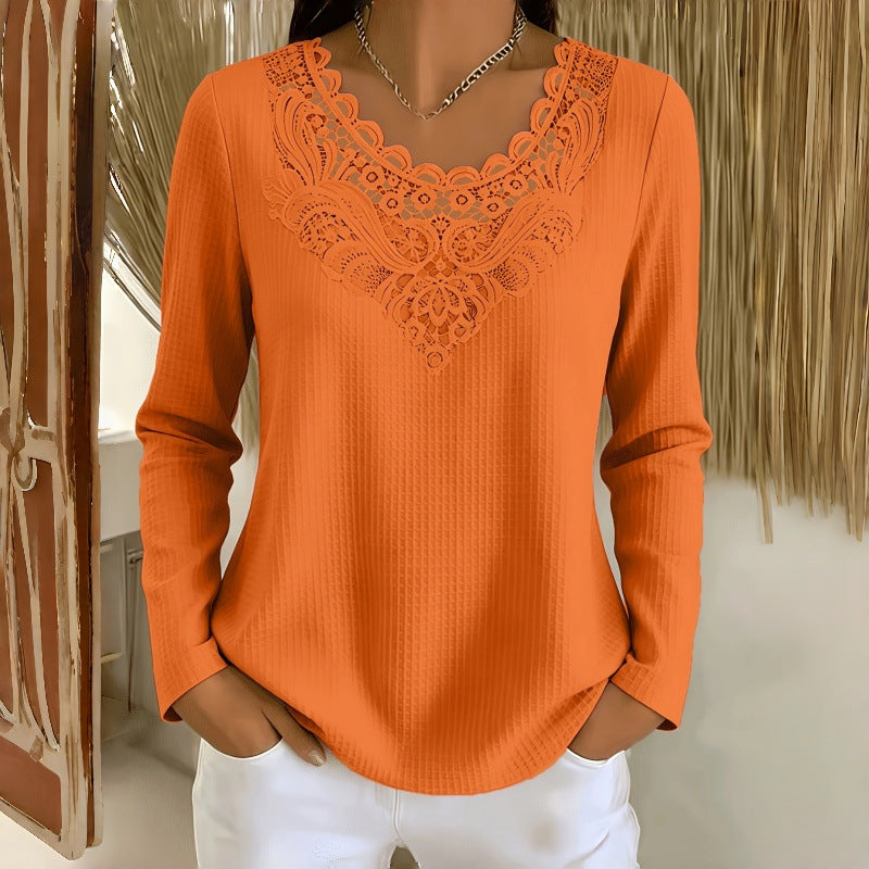 Women's Lace V Neck Long Sleeve Casual Blouse Top