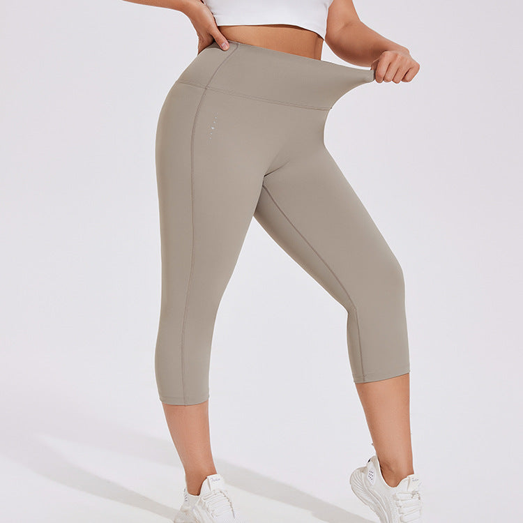 Puls Size Yoga Pants Nude High Waist Peach Hip Sports Capri Pants