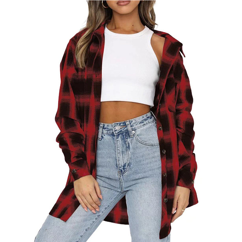 Plaid Flannel Shirt Button Front Oversized Fit
