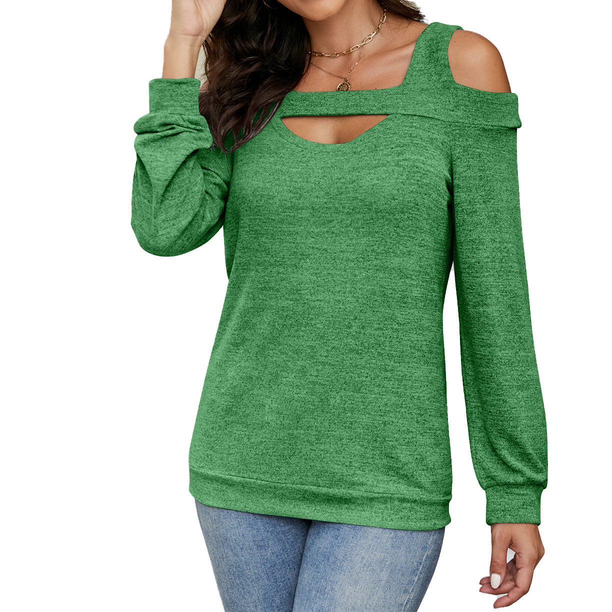 Womens Cold Shoulder Cutout Long Sleeve Loose Tunic Top