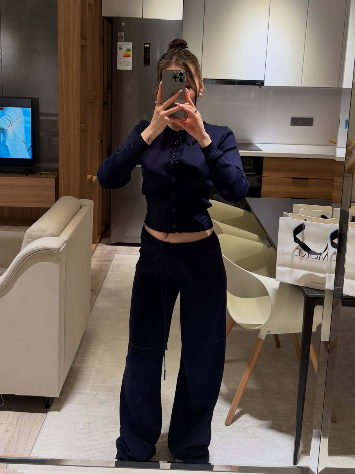 Women's Two Piece Ribbed Knit Cardigan Wide Leg Pants Set