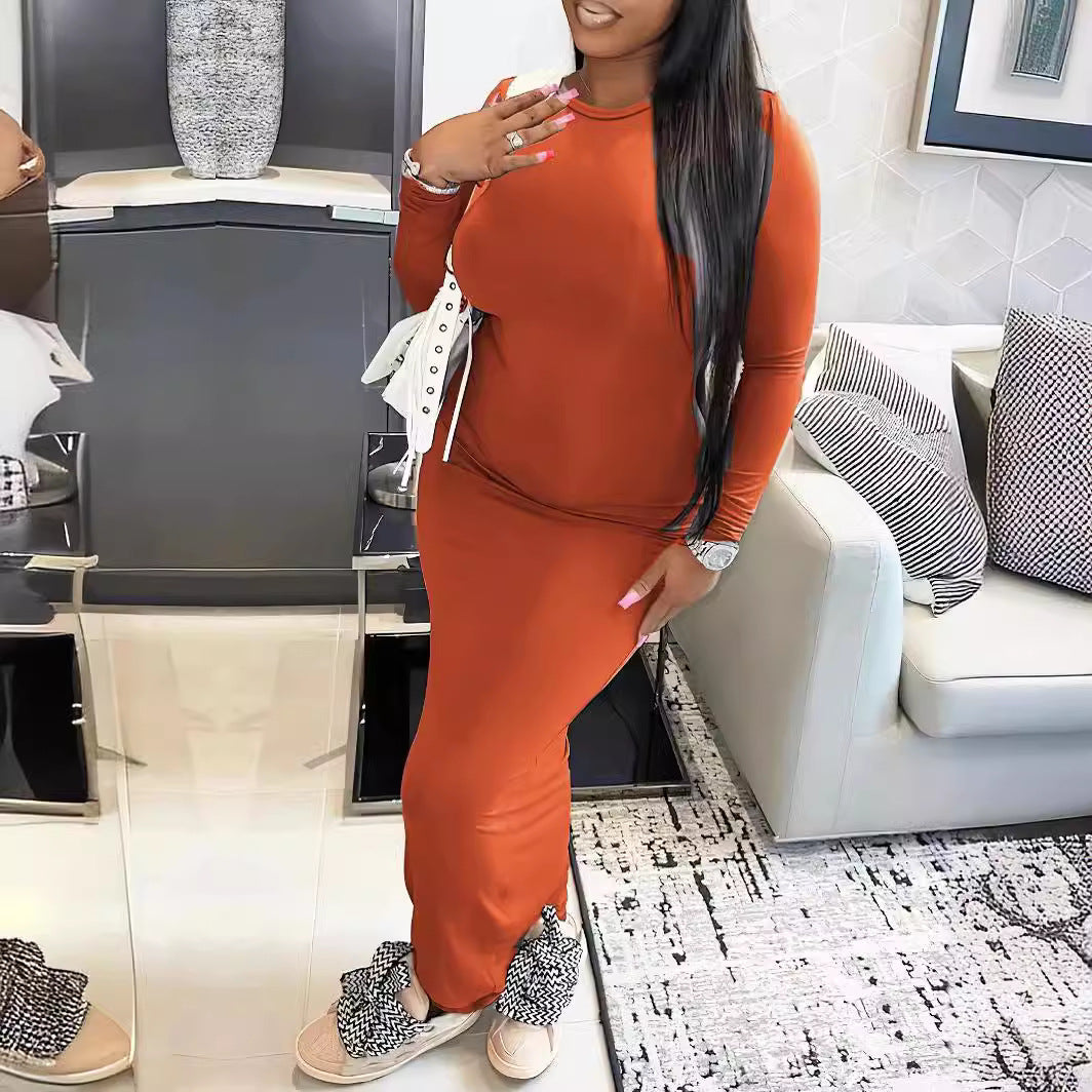 Plus Size Long Sleeve Bodycon Maxi Casual Dress
