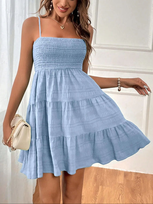 Women’s Smocked Spaghetti Strap Tiered Mini Dress