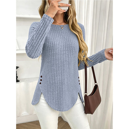 Ribbed Brushed Knit Button Side Long Sleeve Top