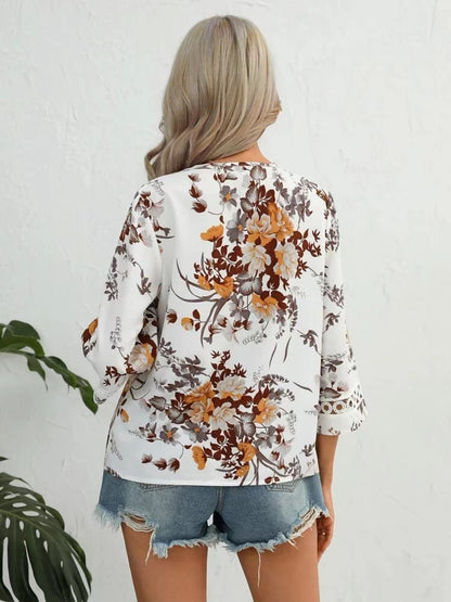 Women's Floral Lace V-Neck Bell Sleeve Boho Summer Blouse