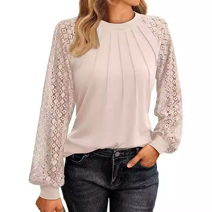 Lace Long Sleeve Knit Blouse Casual Chic Top