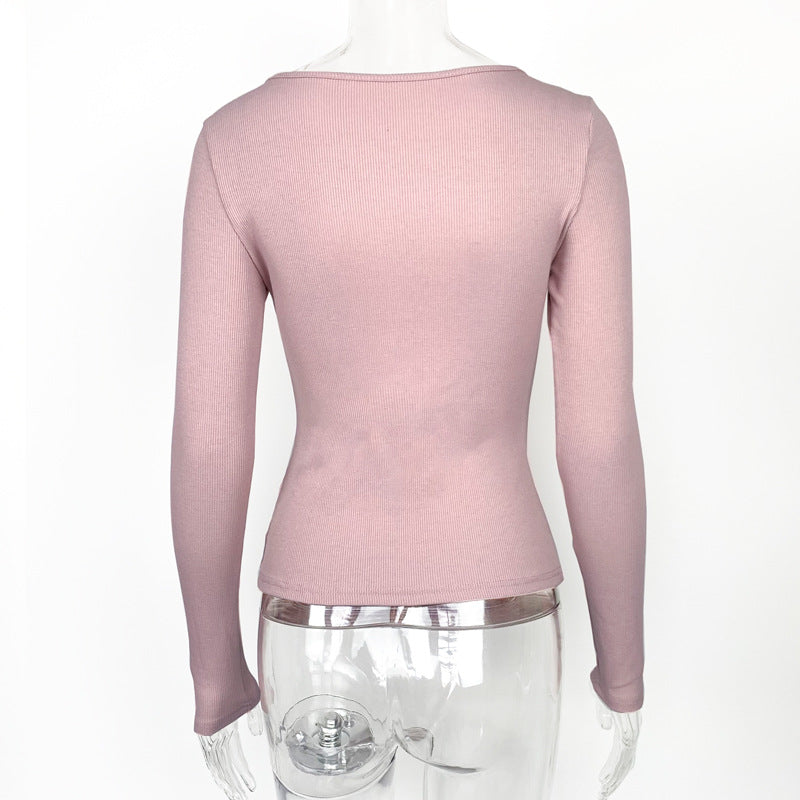 Women's Sexy Cutout Ribbed Long Sleeve Fitted Top