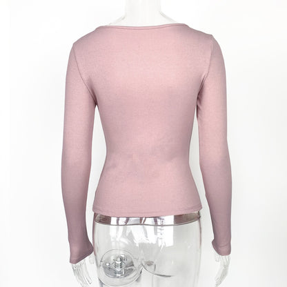 Women's Sexy Cutout Ribbed Long Sleeve Fitted Top