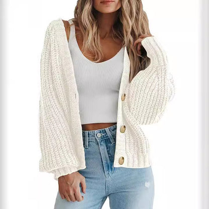 Chunky Knit Balloon Sleeve Button Cardigan