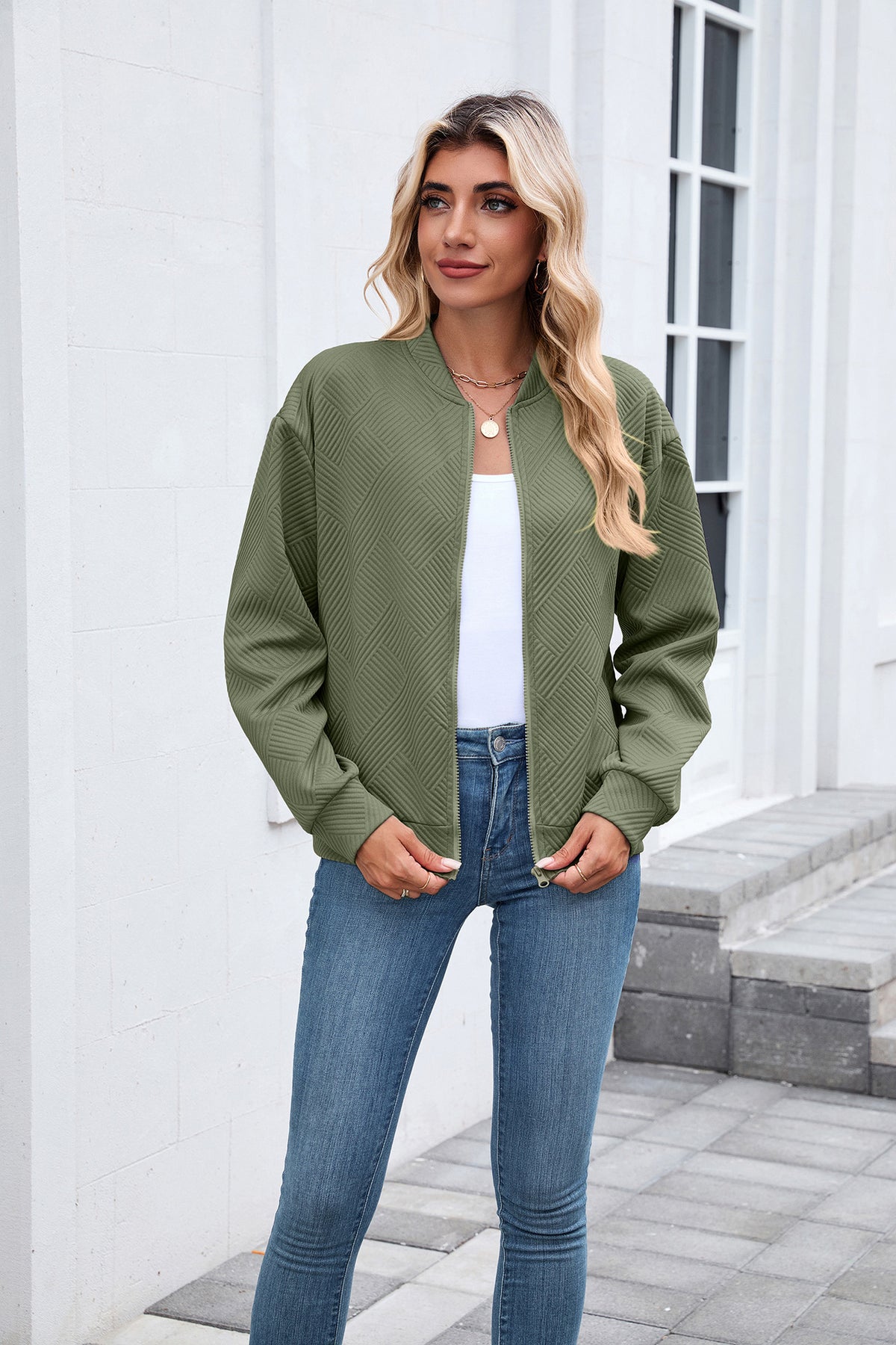 Women's Quilted Zip-Up Bomber Jacket Lightweight Casual