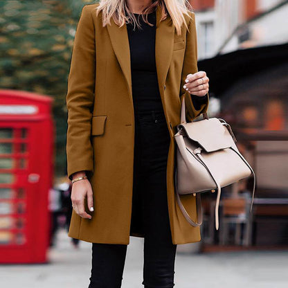 Women Long Sleeve Button Front Blazer Coat Office