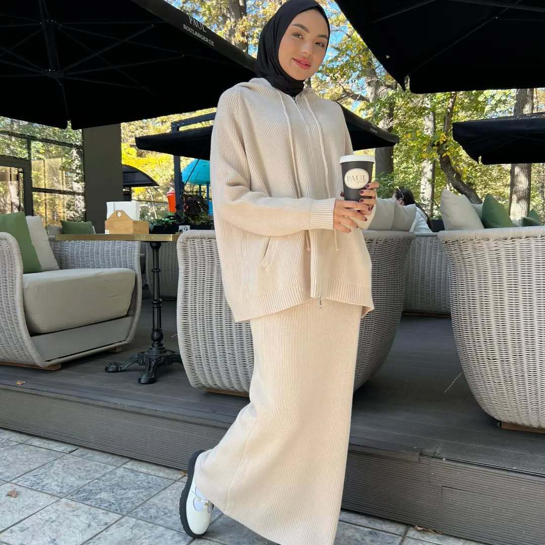 Women's Hooded Knit Sweater 2 Piece Casual Matching Set