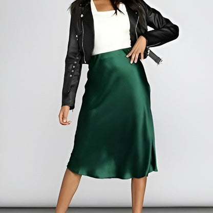 Satin Mermaid Midi Skirt High Waist Stretch Flared