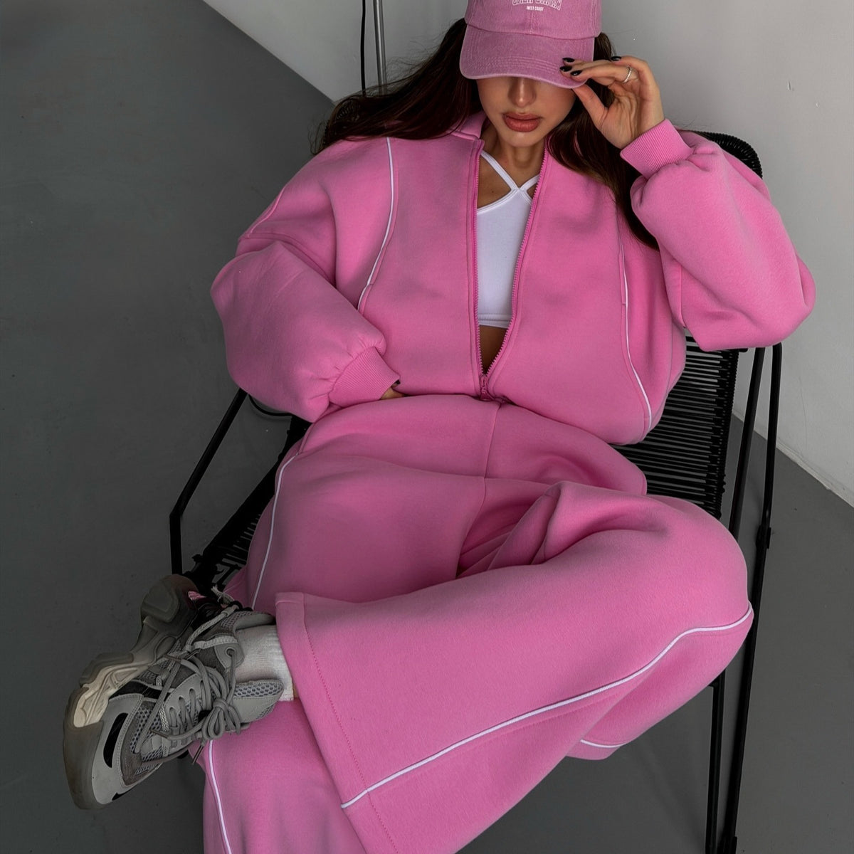 Women's Oversized Zip Hoodie Wide Leg Sweatpants Set