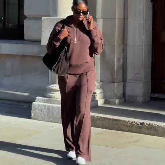 Women's Half Zip Knit Sweater Wide Leg Pants Set