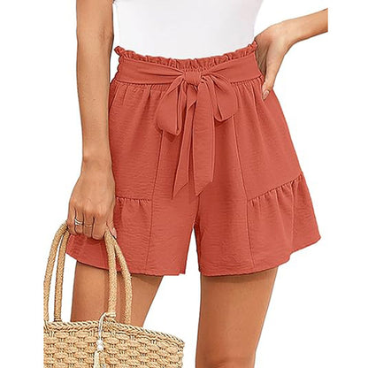 Women's High-Waisted Ruffle Shorts – Tie Waist Summer Beachwear