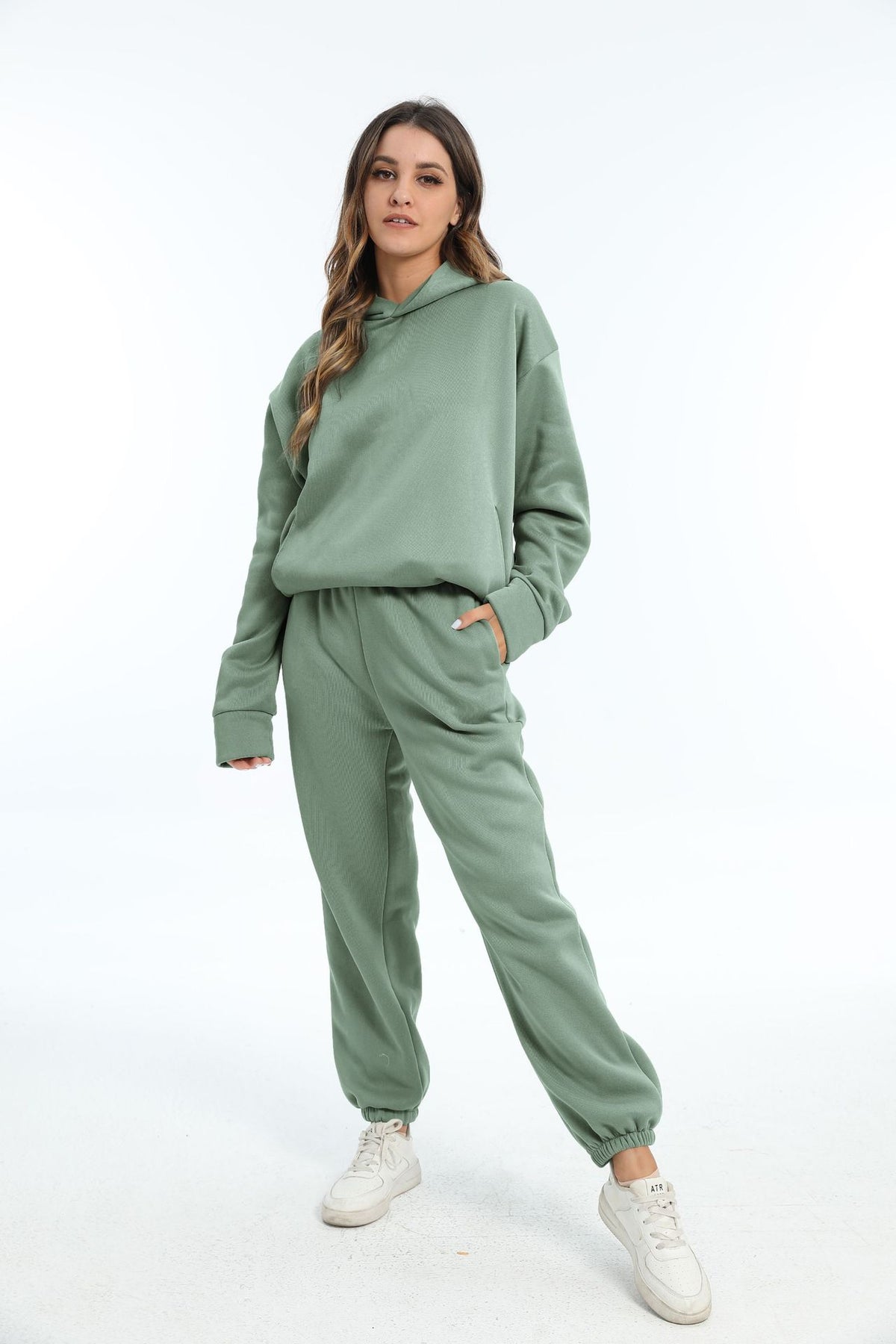 Fleece Hoodie Sweatpants Set Women 2 Piece Lounge