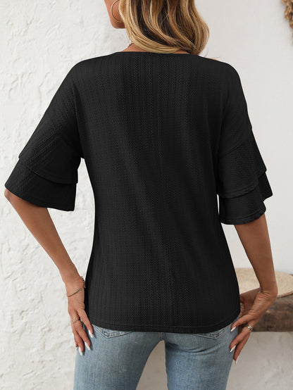 V-Neck Lotus Leaf Sleeve Women’s T-Shirt Top