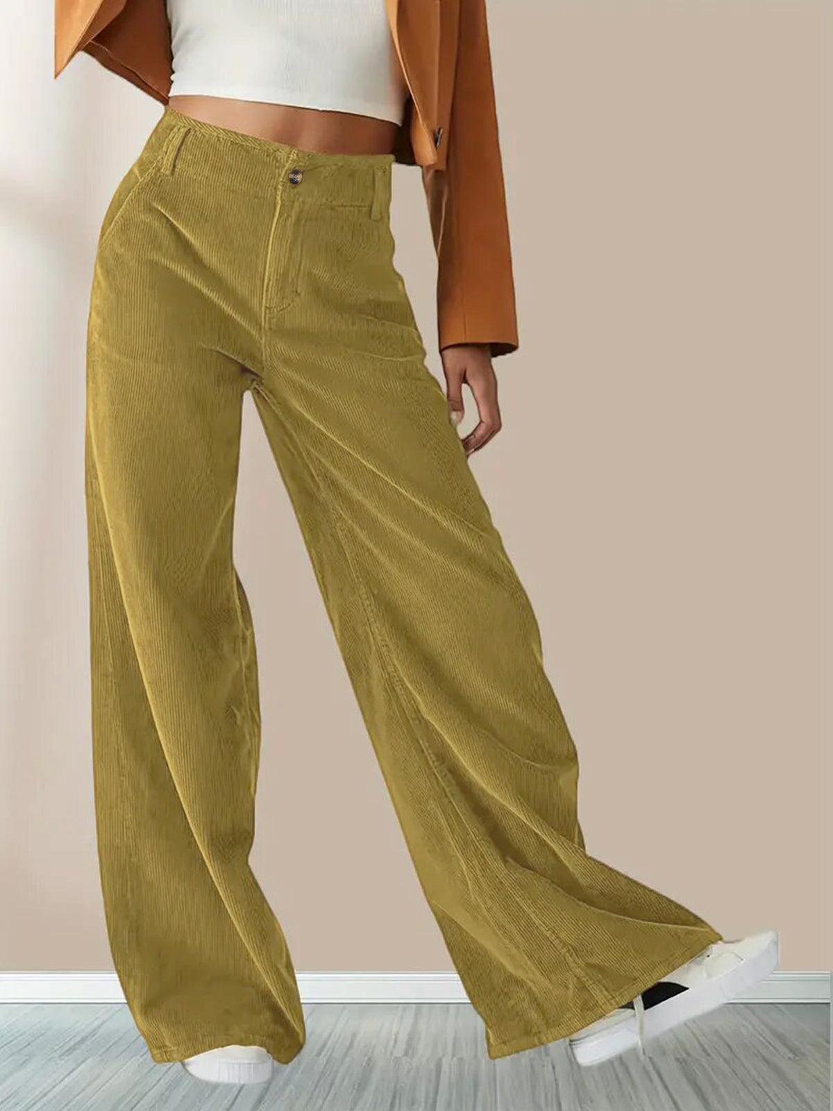 Womens Corduroy High Waisted Straight Leg Pants