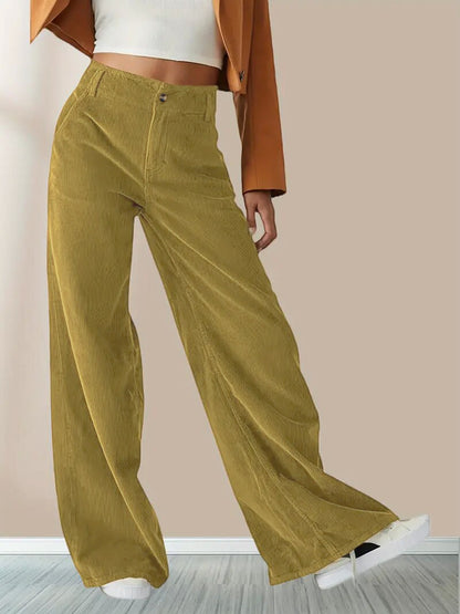 Womens Corduroy High Waisted Straight Leg Pants