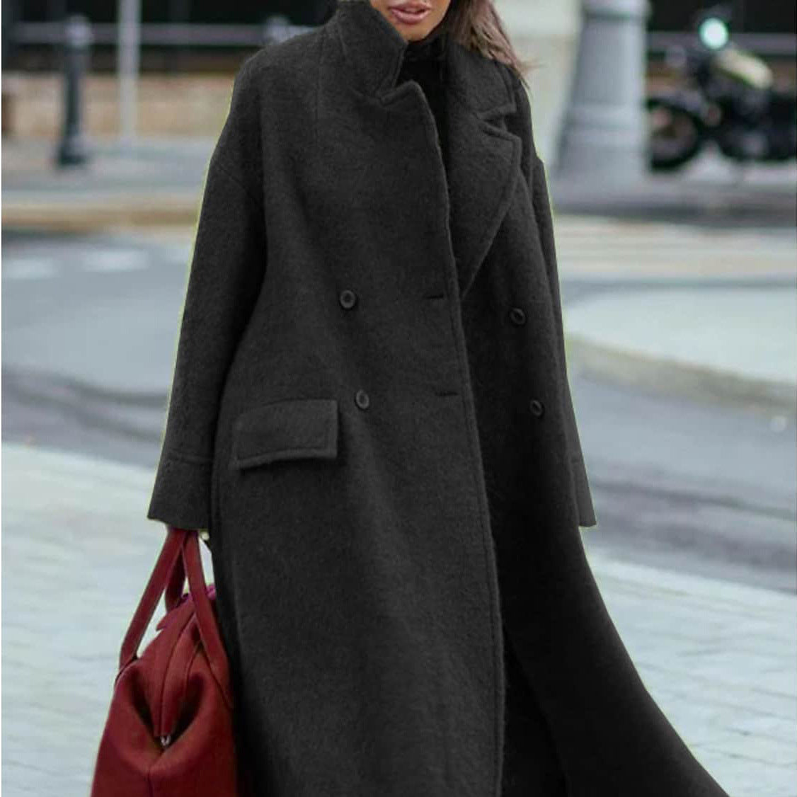 Women's Oversized Long Wool Blend Lapel Coat Winter
