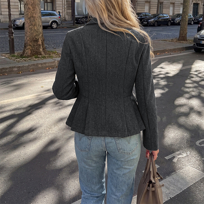 Double Breasted Peplum Blazer Tailored Office Jacket