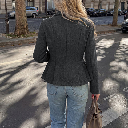 Double Breasted Peplum Blazer Tailored Office Jacket