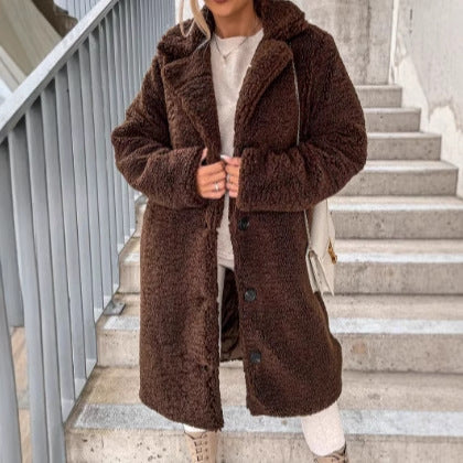 Womens Long Teddy Coat Faux Fur Winter Button Jacket
