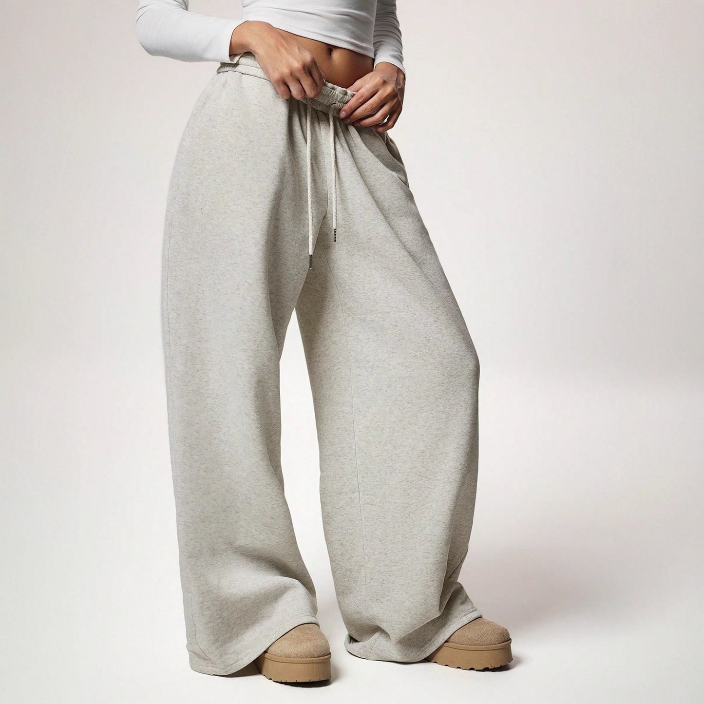 Women Fleece Wide Leg Sweatpants Drawstring Lounge Pants