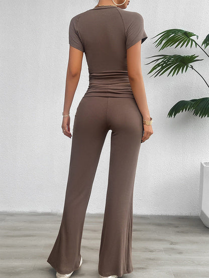 Ribbed Seamless Crop Top and High Waist Lounge Pants Set