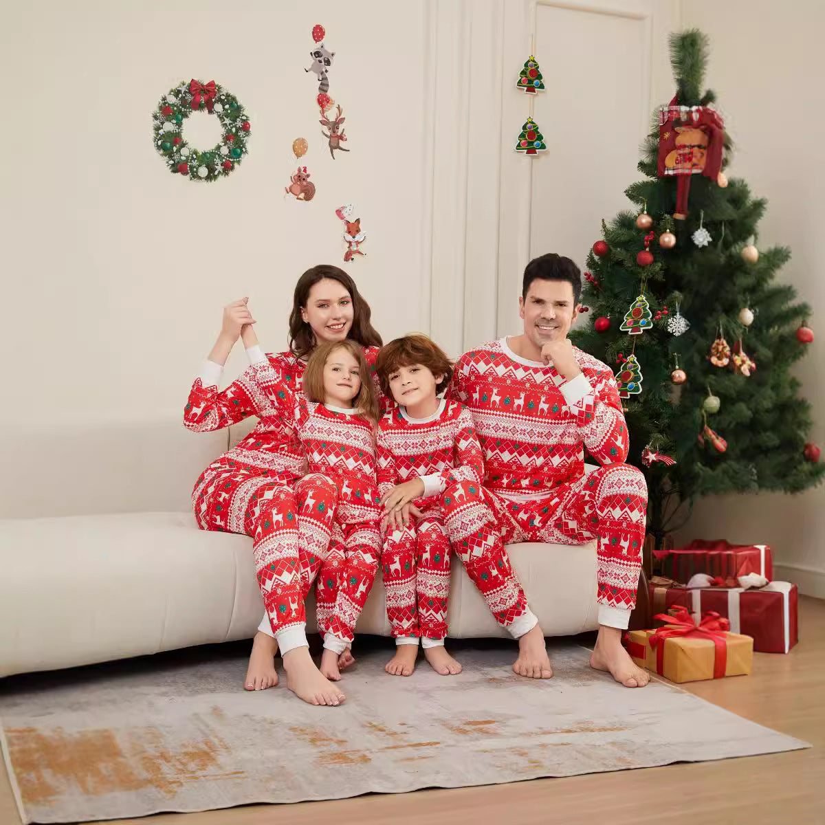 Christmas Deer Snowflake Tree Striped Parent-child Dress Printed Christmas Pajamas