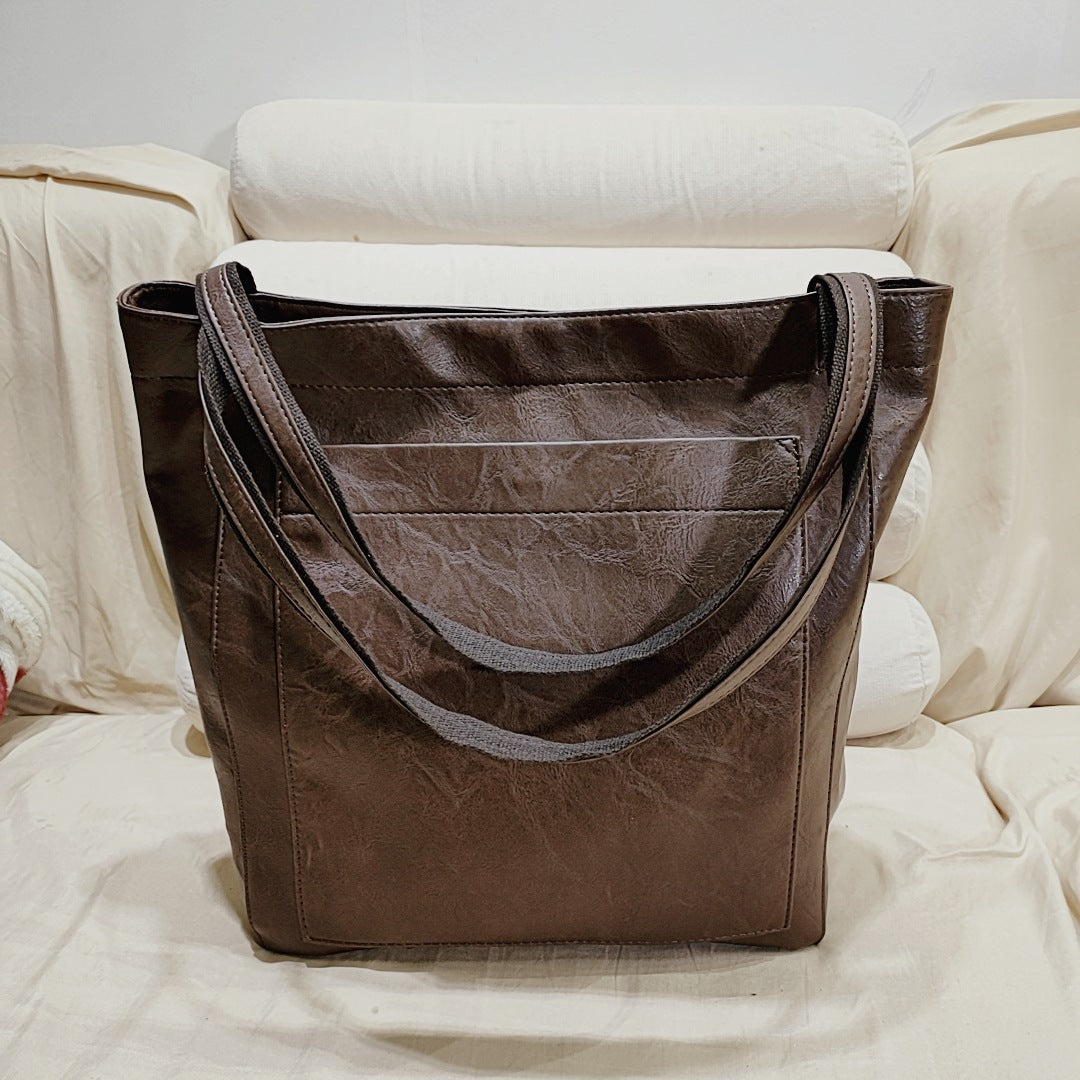 Upgraded Thick Soft Leather Large Tote Bag with Pocket