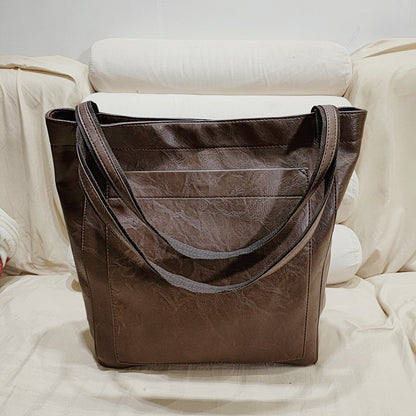 Upgraded Thick Soft Leather Large Tote Bag with Pocket