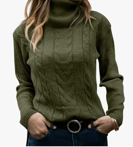 Women's Cable Knit Turtleneck Sweater Long Sleeve