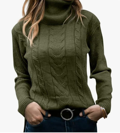 Women's Cable Knit Turtleneck Sweater Long Sleeve