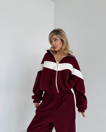 Womens Color Block Zip Up Tracksuit 2 Piece Set