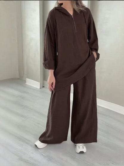 Women's Oversized Half Zip Hoodie Wide Leg Pants Lounge Set
