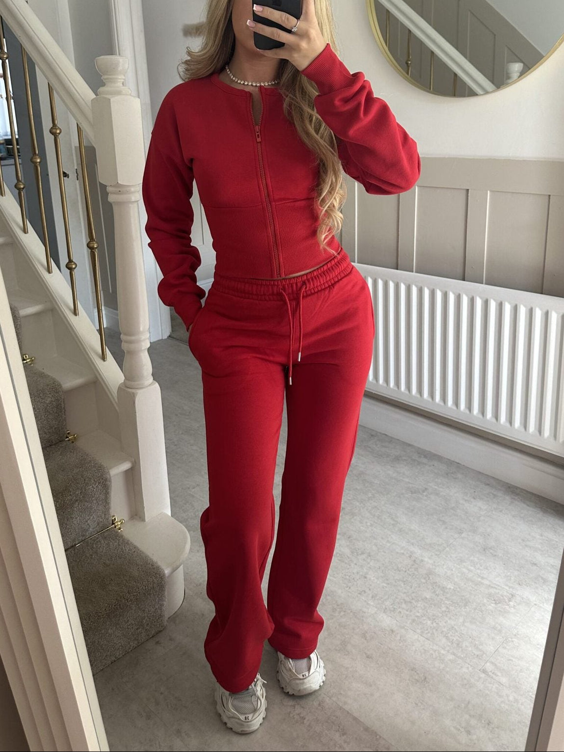 Women's 2 Piece Lounge Set Zip Up Jacket Wide Leg Pants