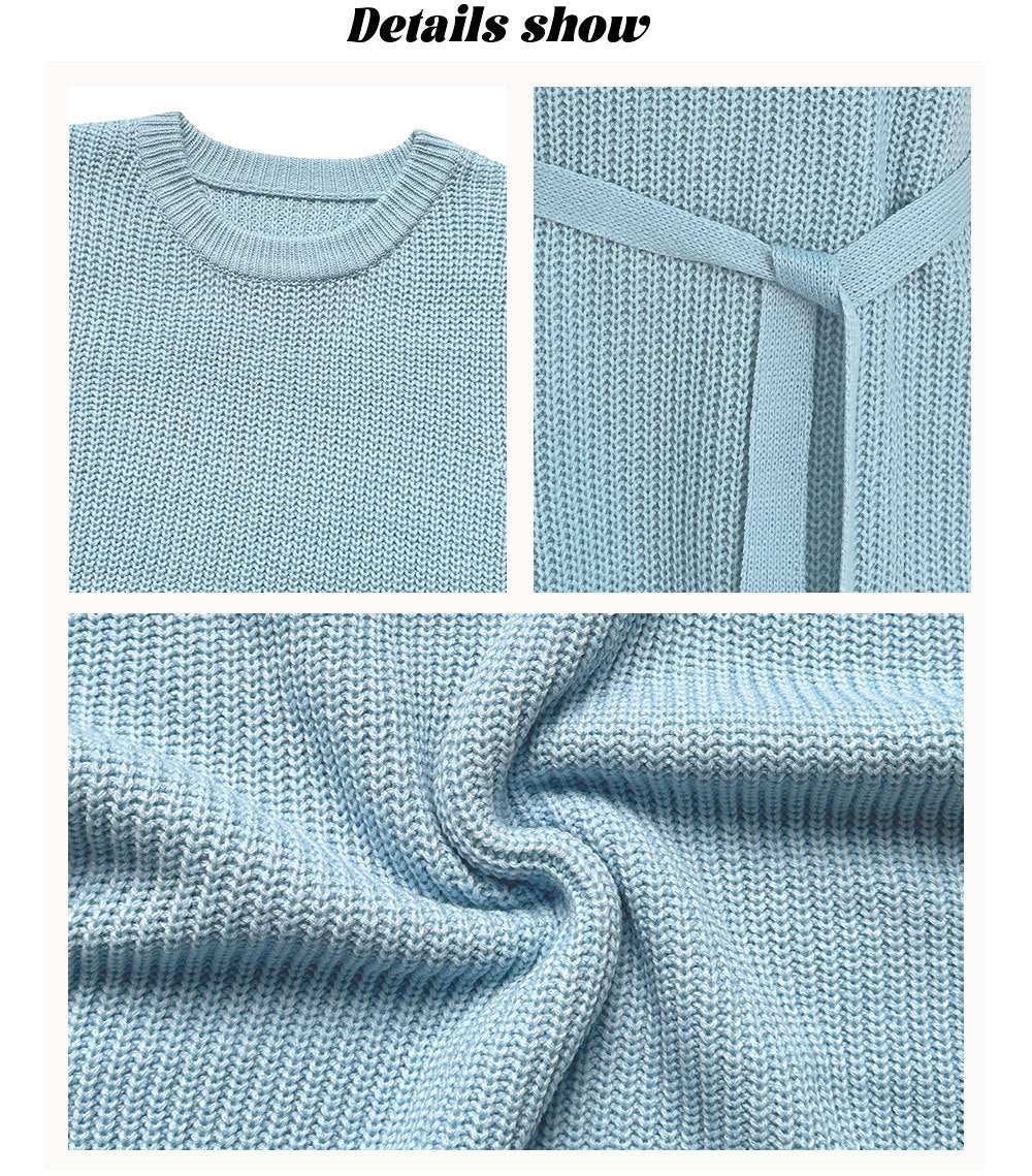 Solid Knit Sleeveless Sweater Dress Casual Crew Neck Mini Dress