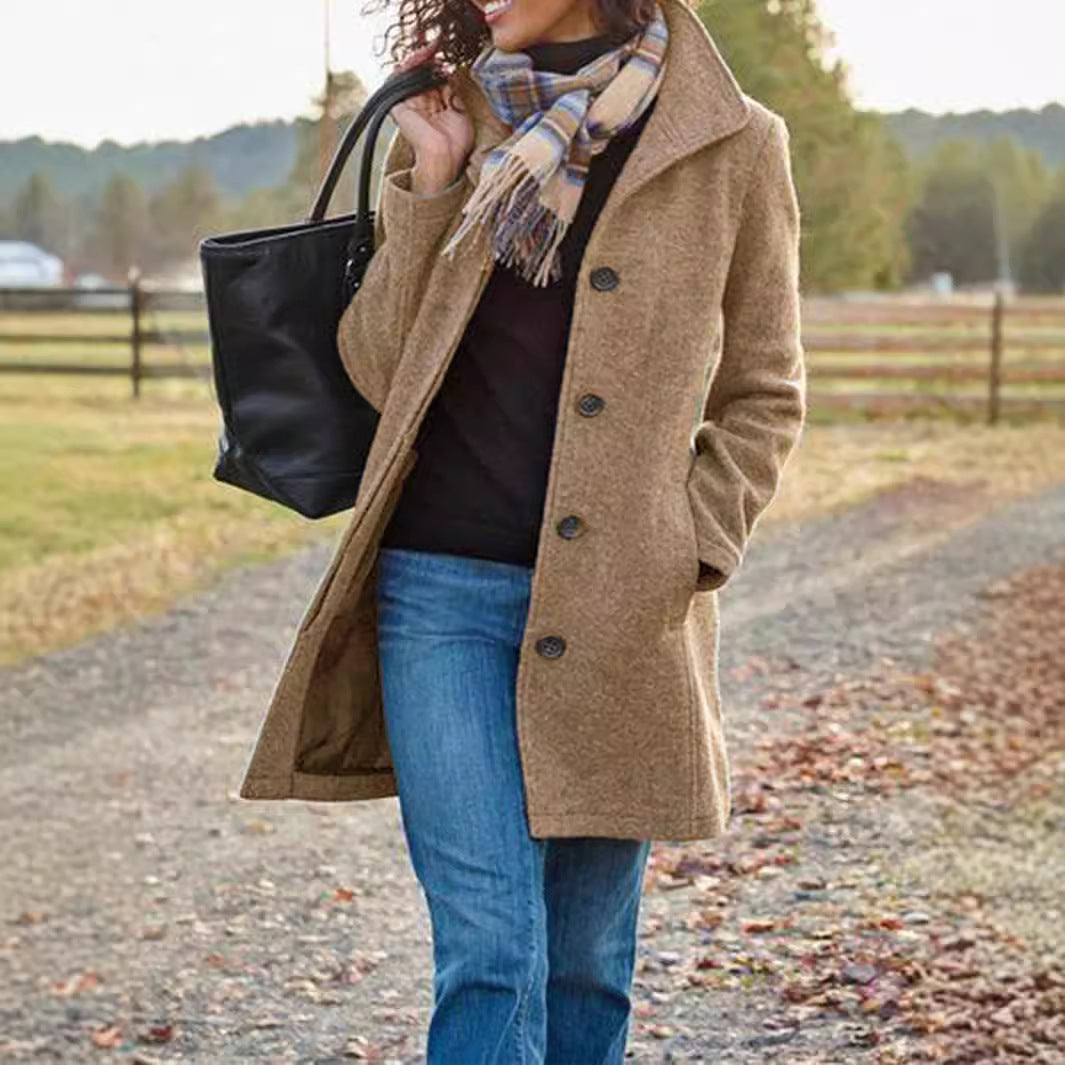 Women's Wool Blend Single Breasted Mid-Length Winter Coat