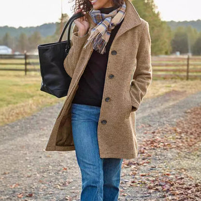 Women's Wool Blend Single Breasted Mid-Length Winter Coat
