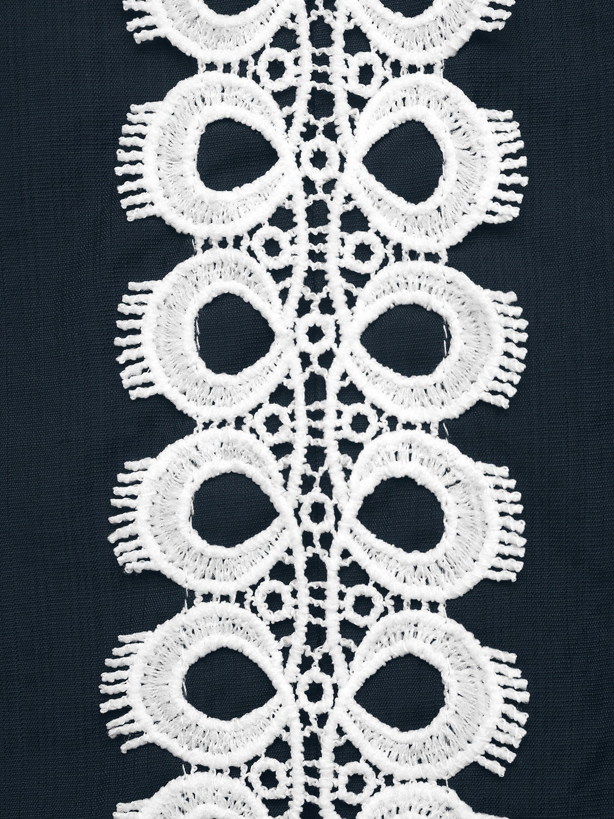 Navy Crochet Lace Long Sleeve Button Up Blouse