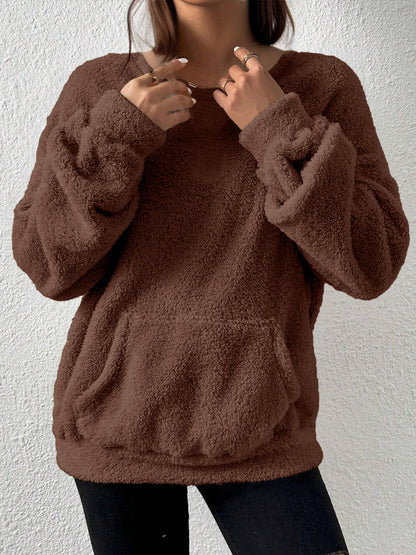 Women's Sherpa Fleece Crewneck Sweatshirt Pocket