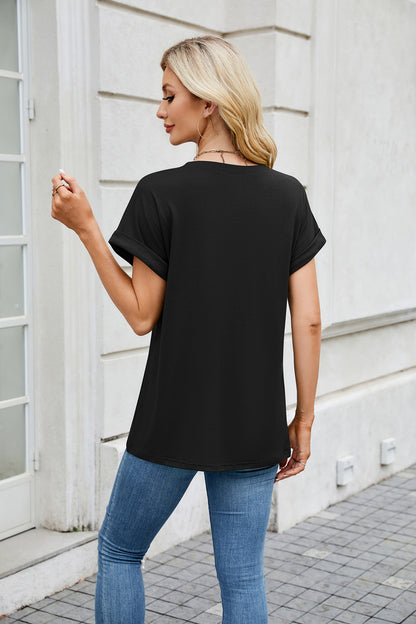 Solid Knit T Shirt Loose Fit Casual Custom Top
